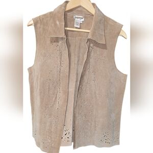 Coldwater Creek Vintage Leather Chic Tan Women's Suede Vest